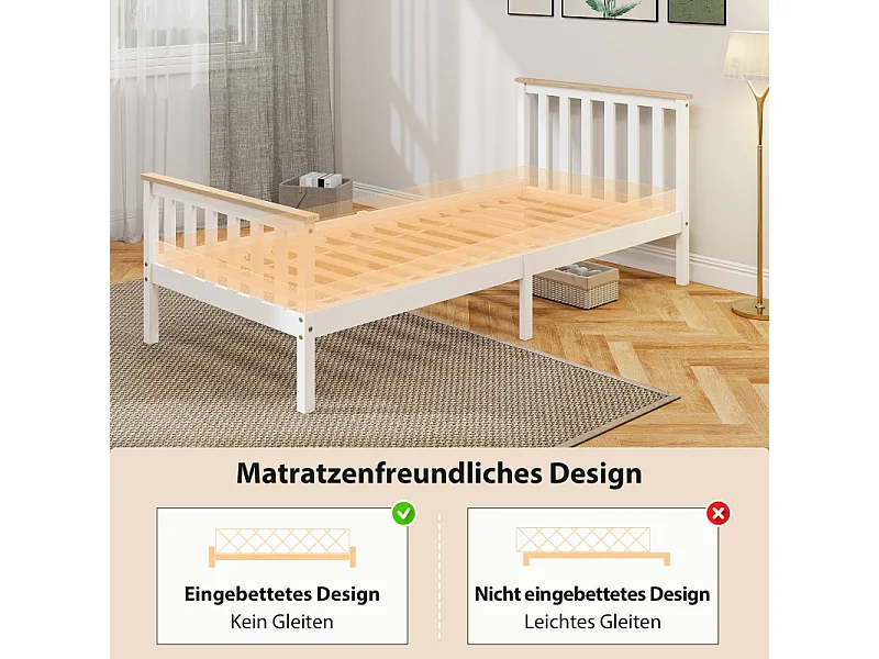 Cadre de lit 90 x 200 cm,blanc, lit simple avec espace de rangement sous le lit – Pratique, fonctionnel et esthétique pour chambre