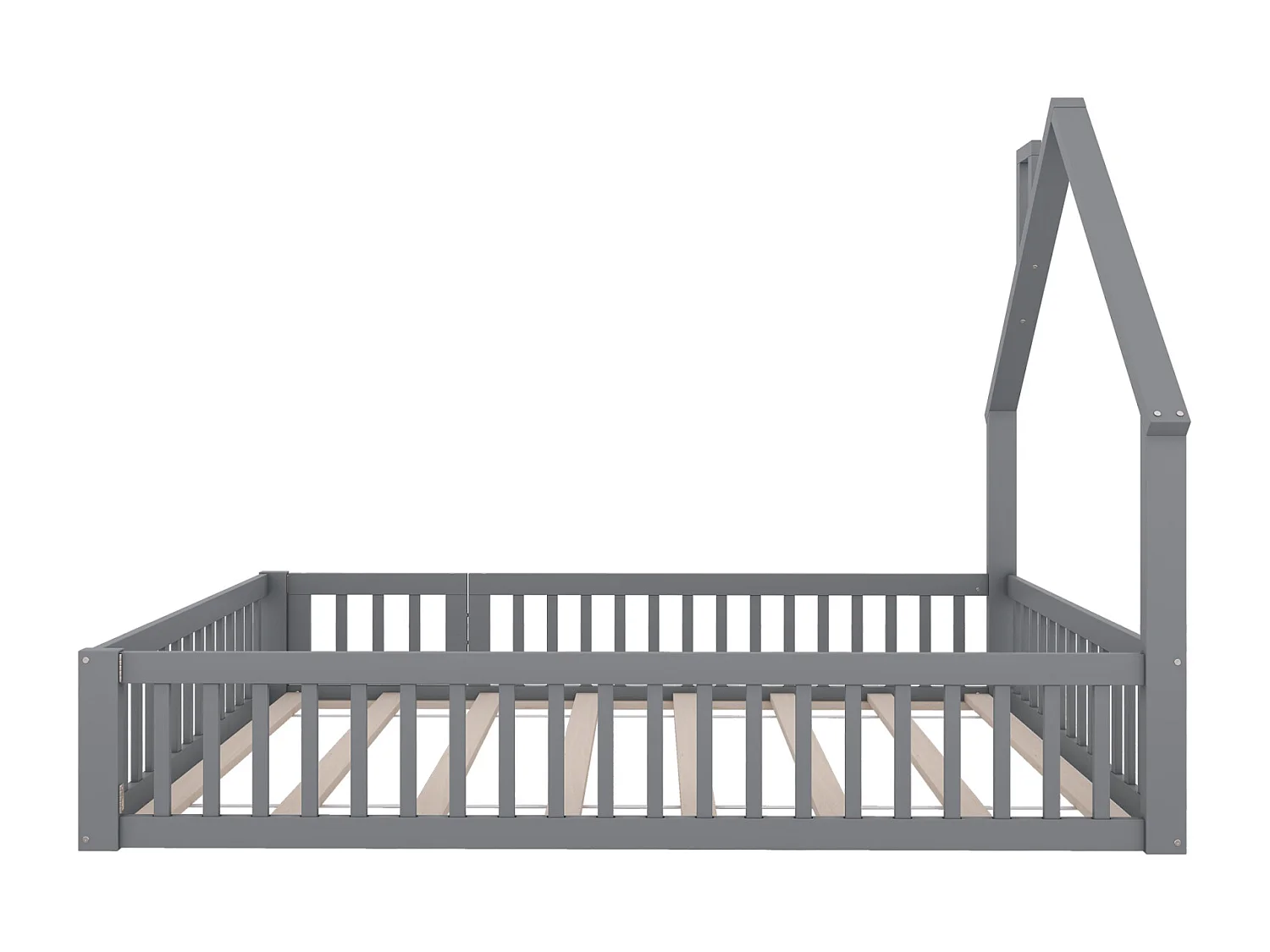 Letto per bambini 140x200 cm in legno di pino, stile minimalista con testiera a camino, rete a doghe inclusa, colore grigio