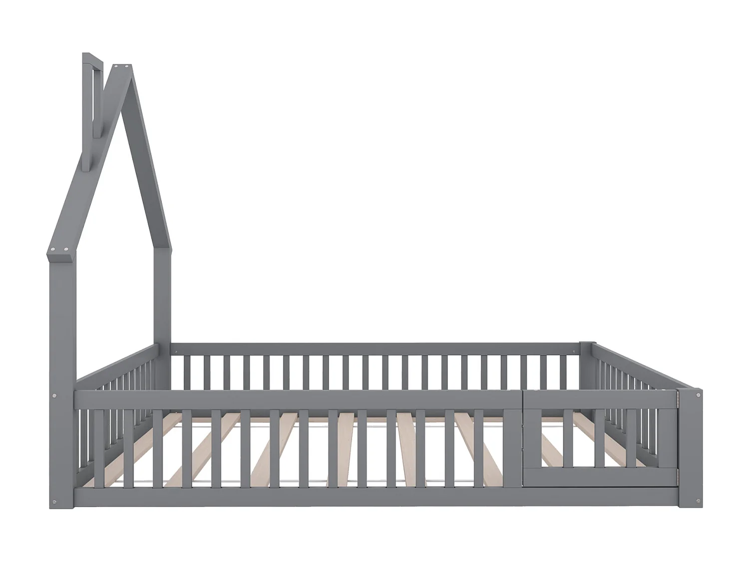 Letto per bambini 140x200 cm in legno di pino, stile minimalista con testiera a camino, rete a doghe inclusa, colore grigio