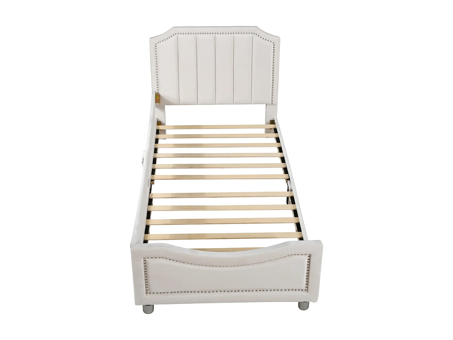 Lit enfant 90x200 cm beige en flanelle, canapé-lit multifonction avec dossier et accoudoirs, lit simple pour enfant, ado ou invité