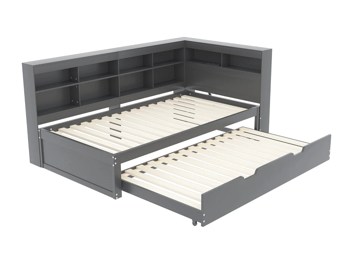 Divano letto estensibile 90/200cm e letto 90x190cm grigio con porta USB e vani portaoggetti – Letto multifunzionale pratico e robusto