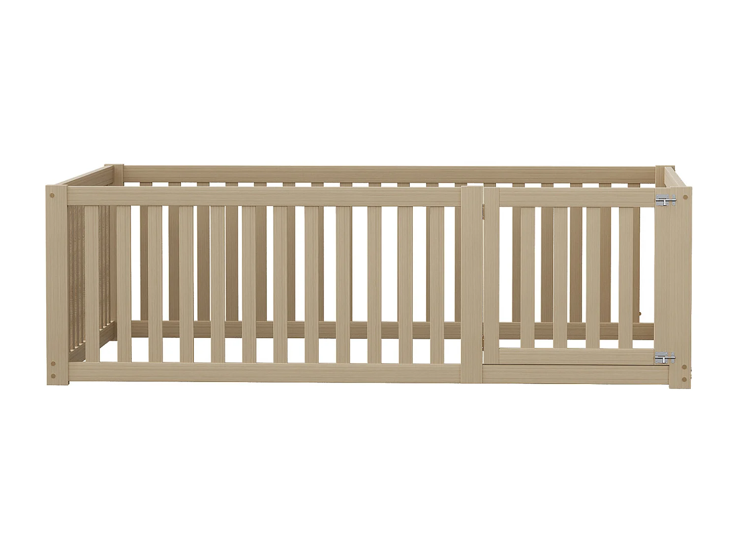 Kinderbed 140x200cm van hout met frame, veiligheidsrails en geïntegreerde deur – Stevig, veilig en praktisch bed, natuurlijke houtkleur