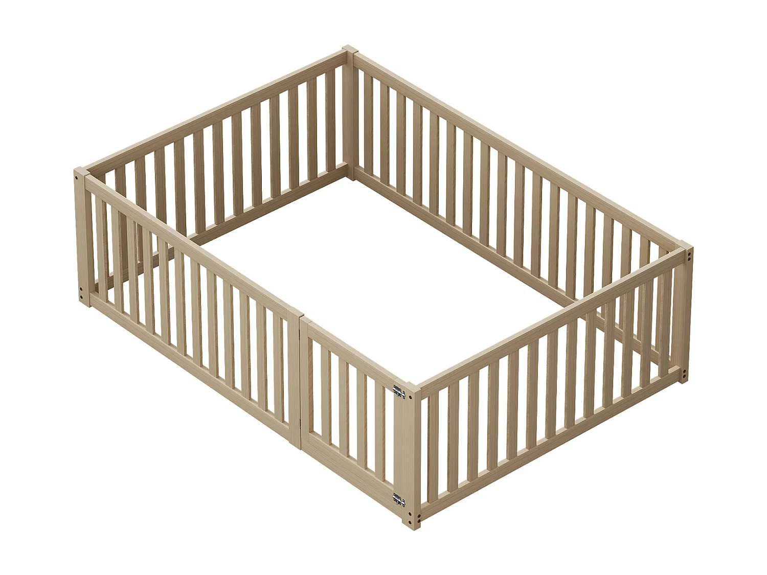 Kinderbed 140x200cm van hout met frame, veiligheidsrails en geïntegreerde deur – Stevig, veilig en praktisch bed, natuurlijke houtkleur
