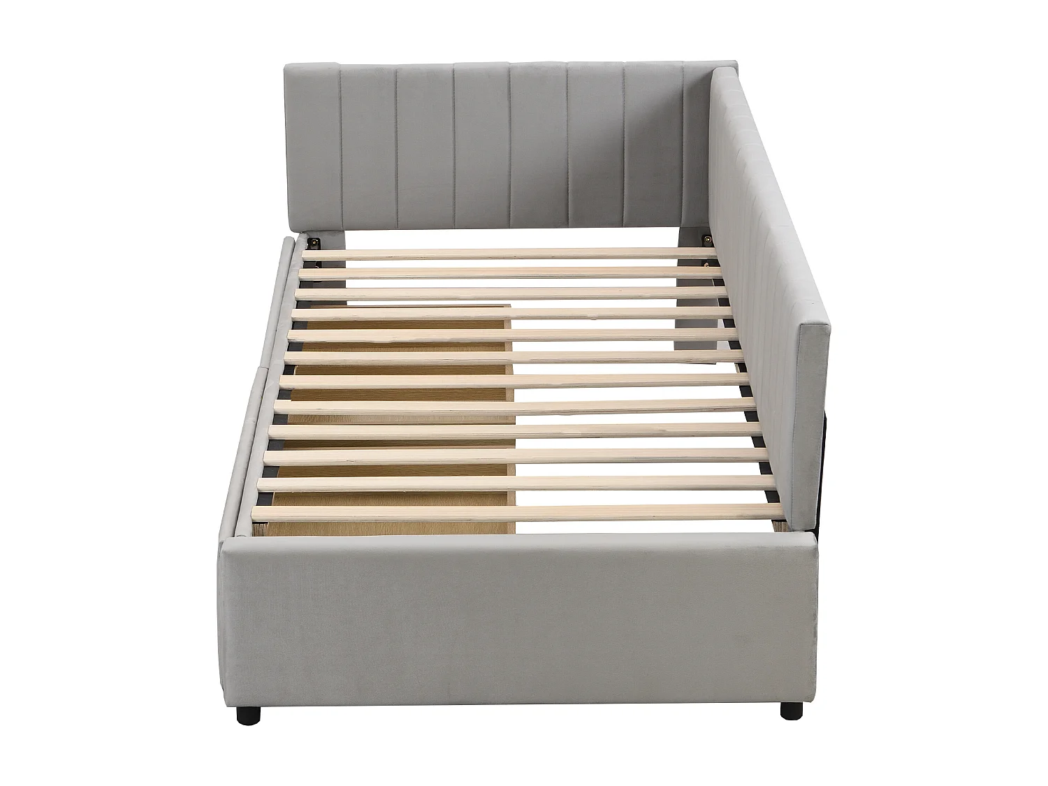 Canapé-lit multifonction 90x200cm en velours gris avec 2 tiroirs de rangement et sommier – Lit confortable, pratique et gain de place