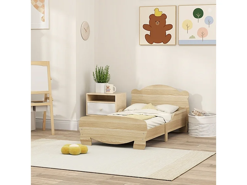 Kinderbed 143,5x80 cm van massief hout, huisstijl met uitvalbeveiliging, speelbed voor kinderen tot 80 kg, berendesign voor de kinderkamer
