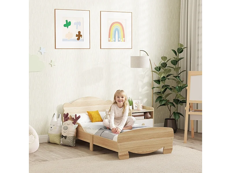 Kinderbed 143,5x80 cm van massief hout, huisstijl met uitvalbeveiliging, speelbed voor kinderen tot 80 kg, berendesign voor de kinderkamer