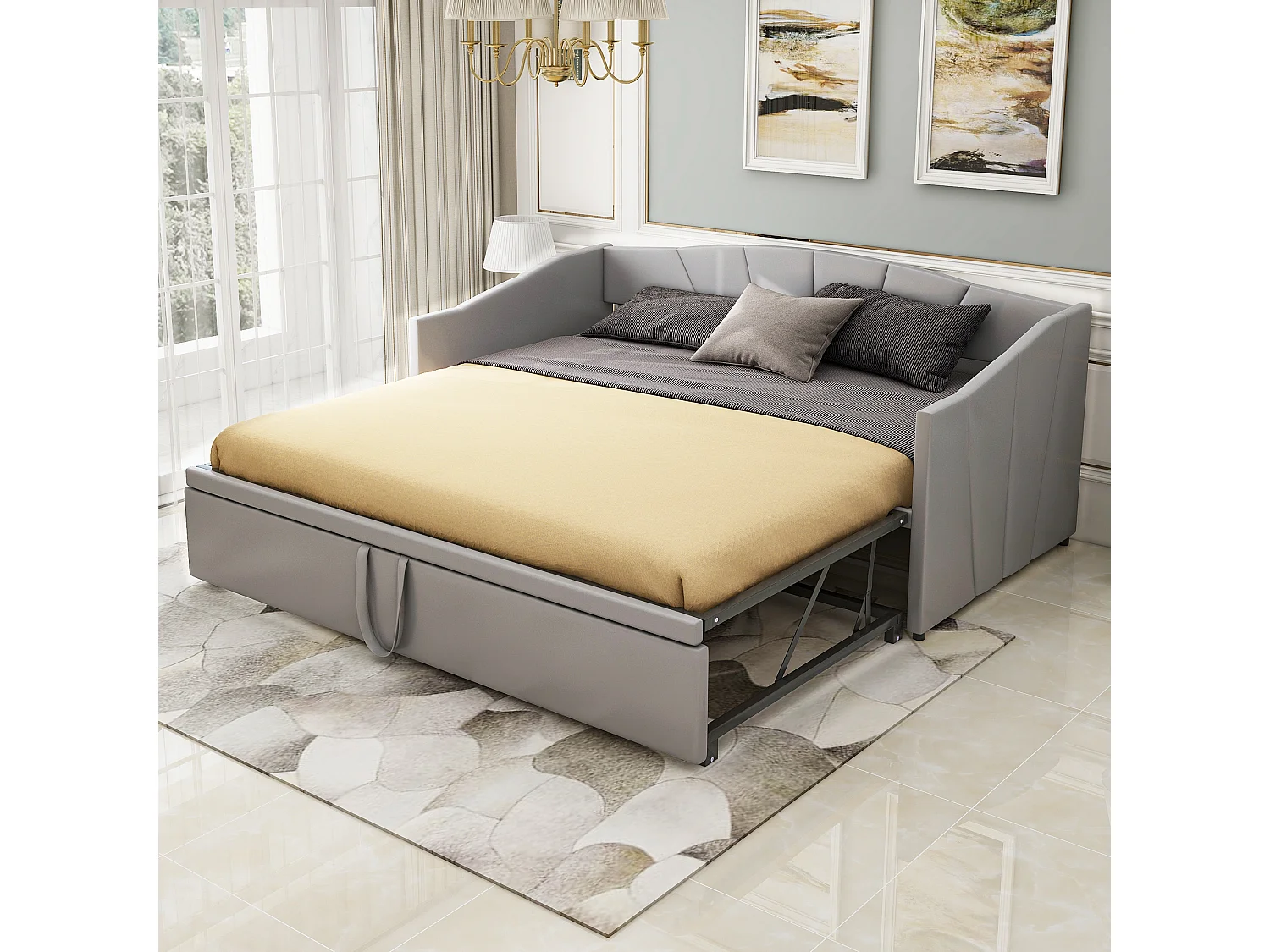 Divano letto estensibile 90/180x200cm in morbido velluto grigio, un pratico e comodo letto multifunzionale per adulti o bambini