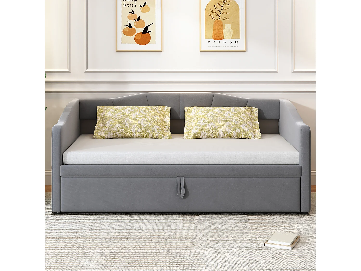 Divano letto estensibile 90/180x200cm in morbido velluto grigio, un pratico e comodo letto multifunzionale per adulti o bambini