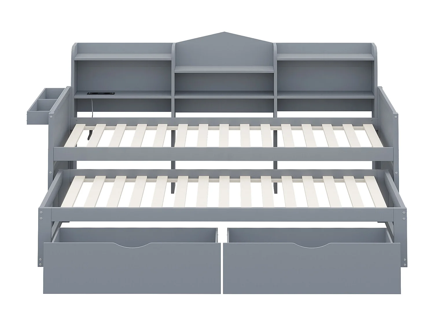 Sofá cama de 90x200 cm con cama extraíble de 90x190 cm, 2 cajones, amplio compartimento de almacenamiento, cesta, puerto USB – cama individual multifuncional gris