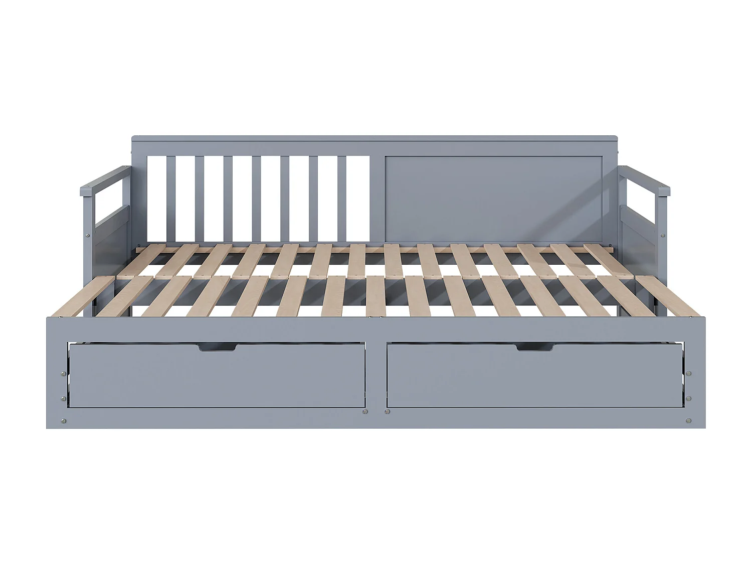 Lit multifonction 2-en-1 90(180)x190 cm en pin gris avec tiroirs et lit gigogne – pratique et modulable