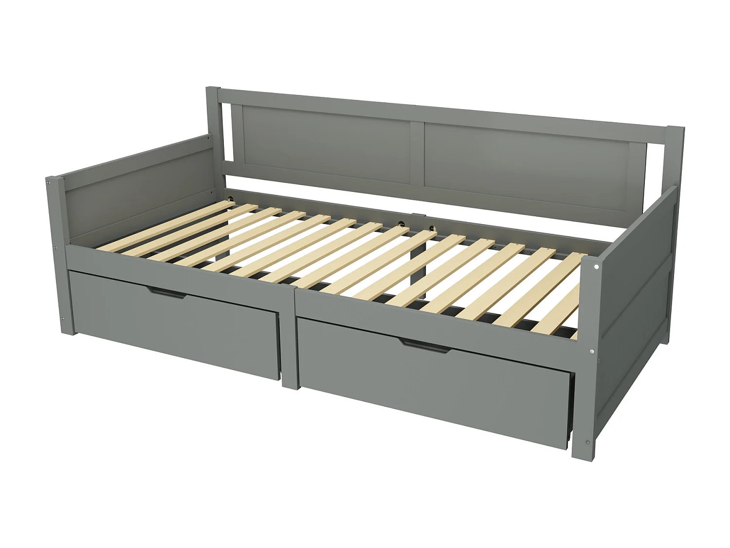 Canapé-lit 90x200 cm gris en bois massif avec 2 compartiments de rangement – lit pour enfants et adolescents, solide et pratique