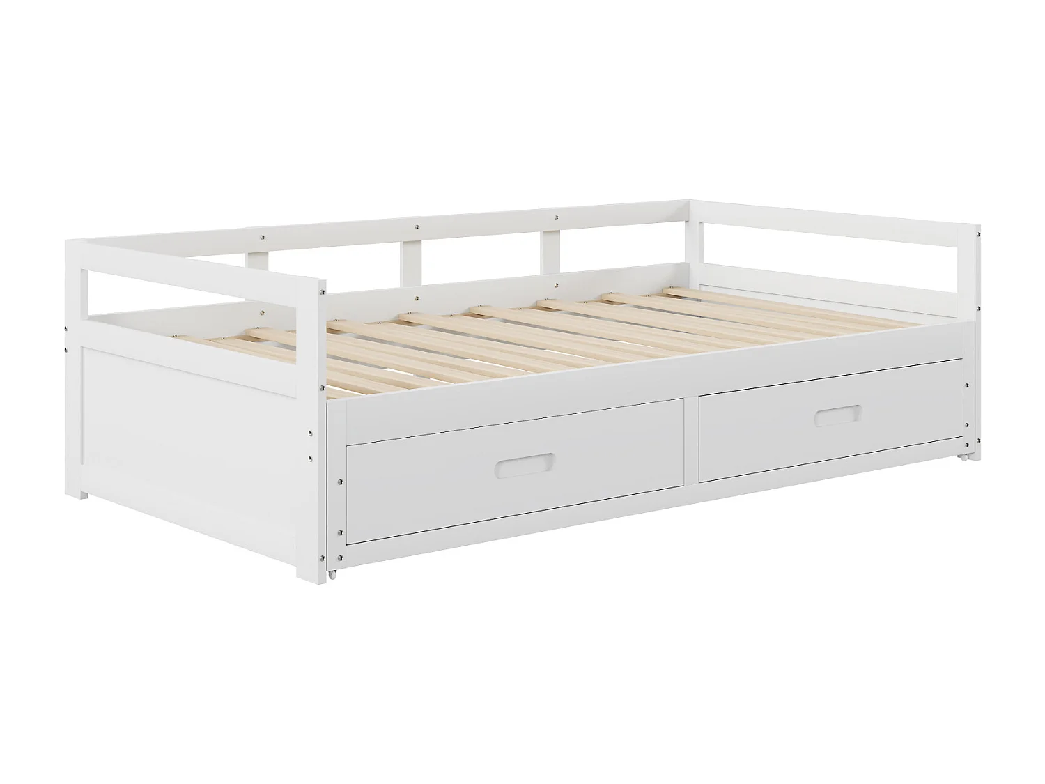 Sofá cama extensible de 90/180x200 cm en pino blanco con cajones y somier de láminas – Cama con práctico espacio de almacenaje y confort óptimo