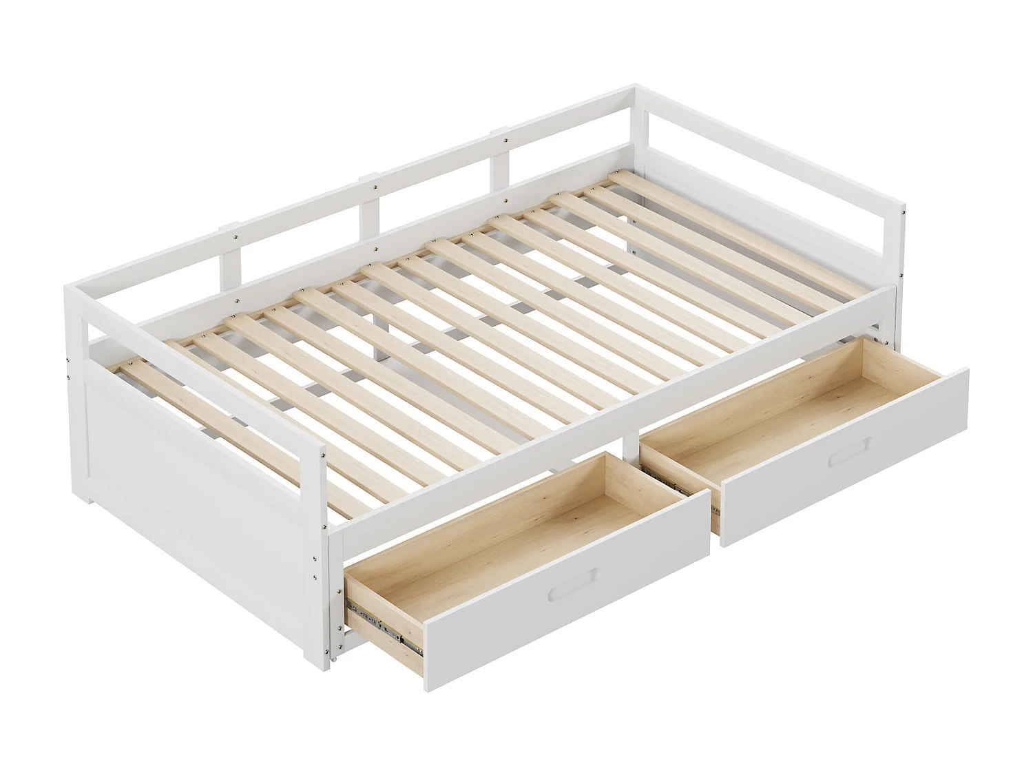 Sofá cama extensible de 90/180x200 cm en pino blanco con cajones y somier de láminas – Cama con práctico espacio de almacenaje y confort óptimo