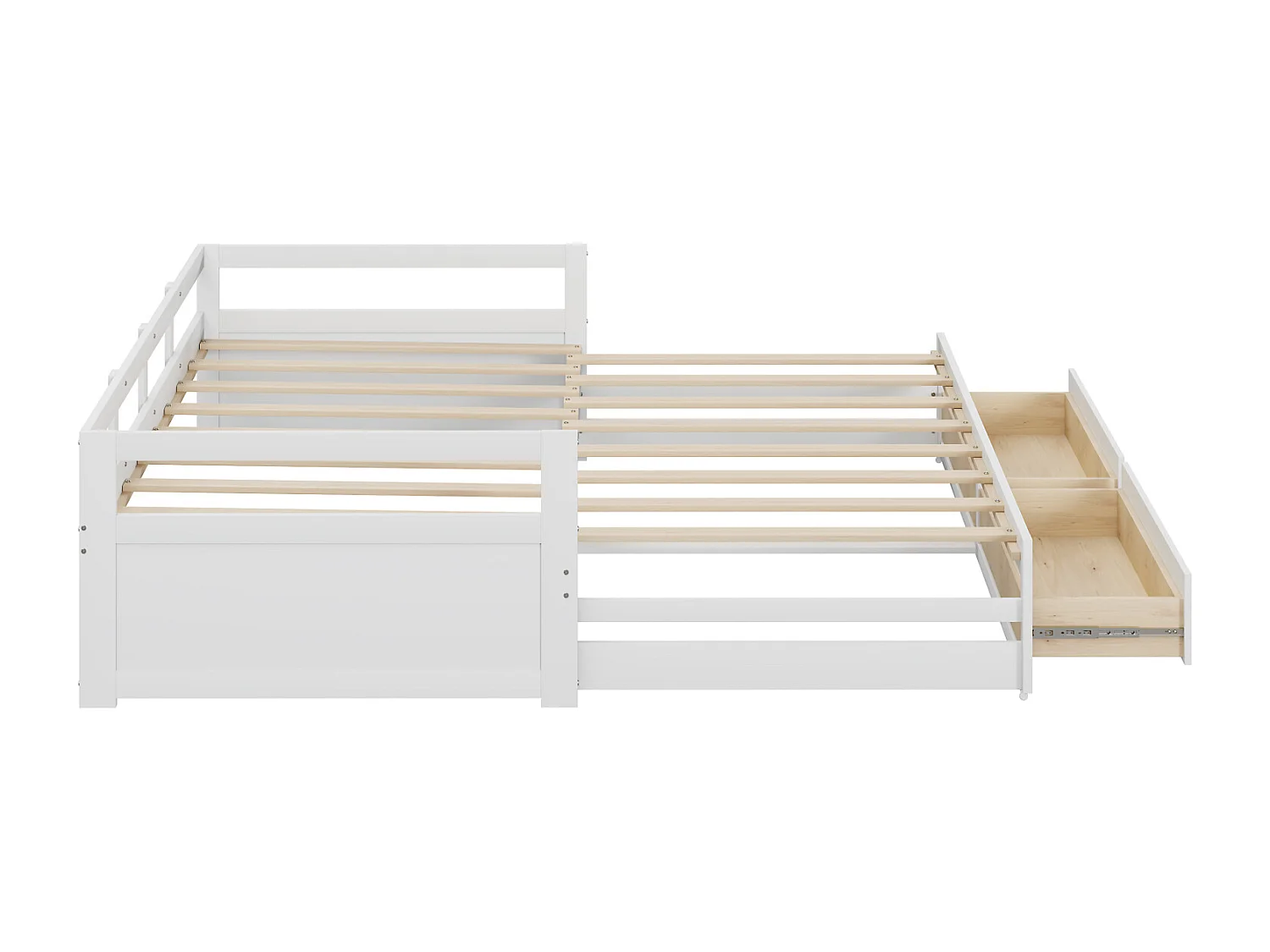 Uitschuifbare slaapbank 90/180x200 cm in wit grenen met lades en lattenbodem – Bed met praktische opbergruimte en optimaal comfort