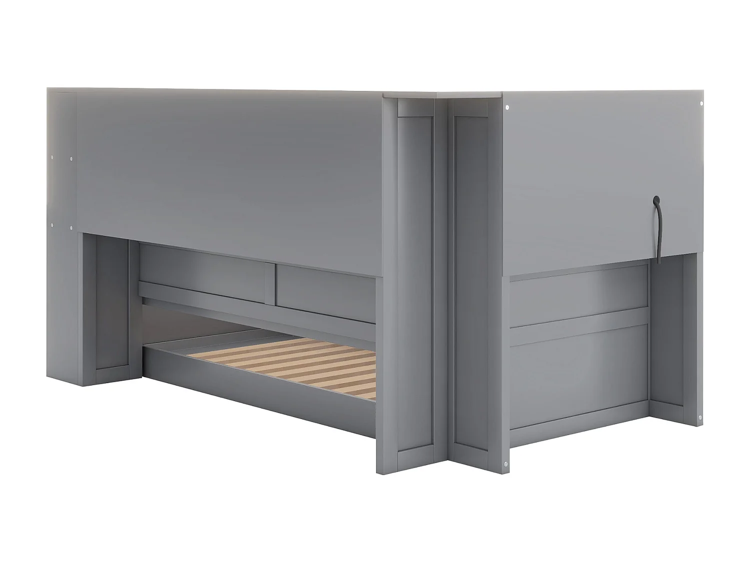 Lit de jour/canapé-lit 90x200 cm en panneaux de particules gris avec lit gigogne, coffre de rangement et port USB – sans matelas