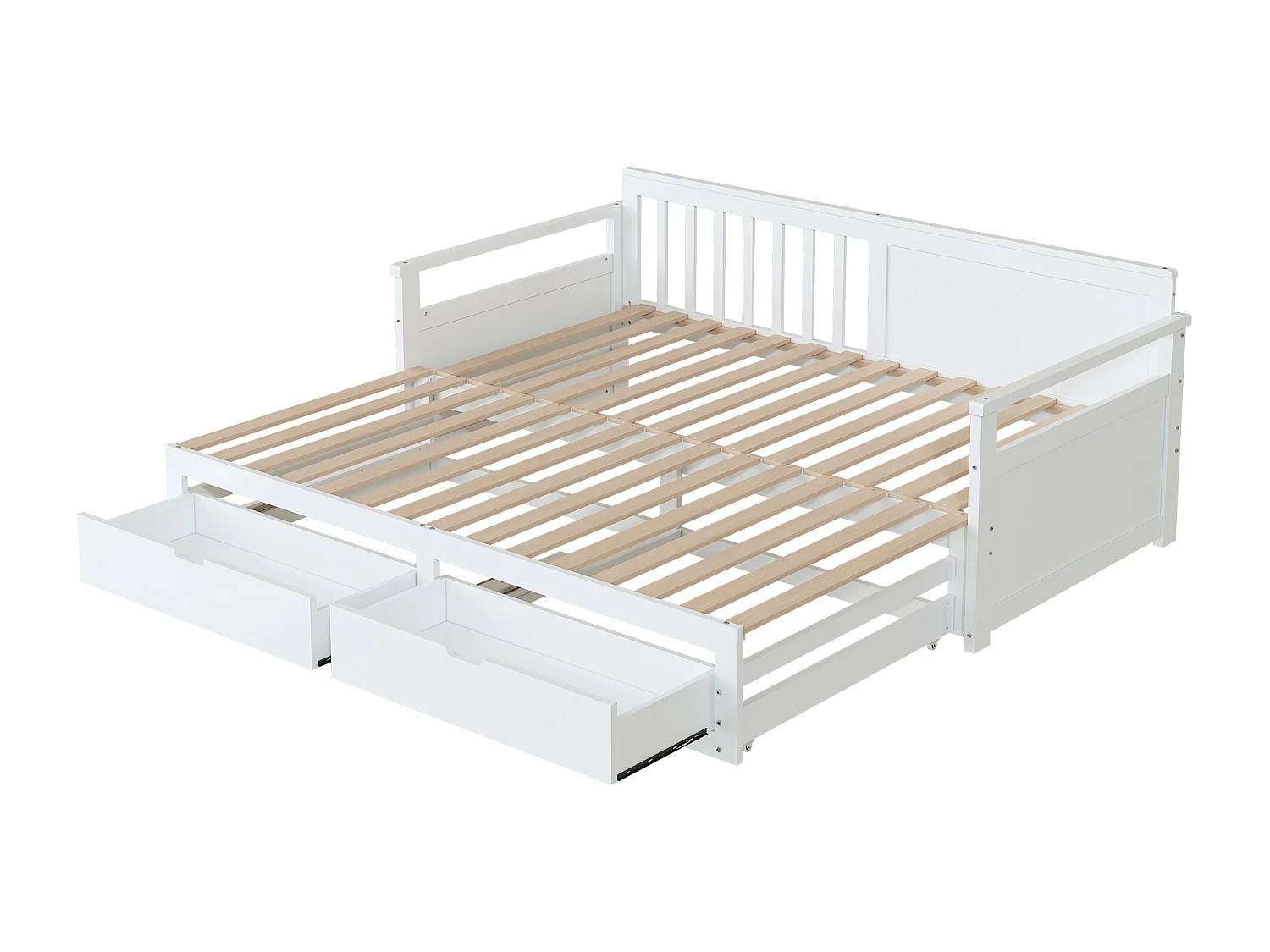 Lit jour/Canapé-lit multifonction 2-en-1 90(180)x190 cm en pin blanc avec tiroirs et lit gigogne – pratique et gain de place