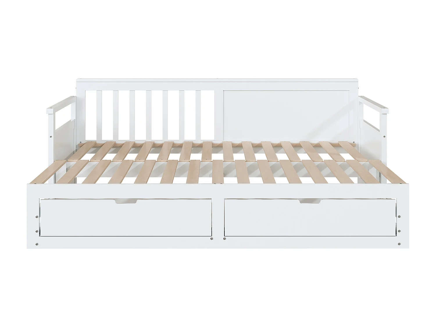 Sofá cama multifuncional 2 en 1 de 90(180)x190 cm en pino blanco con cajones y cama nido – Práctico y ahorra espacio