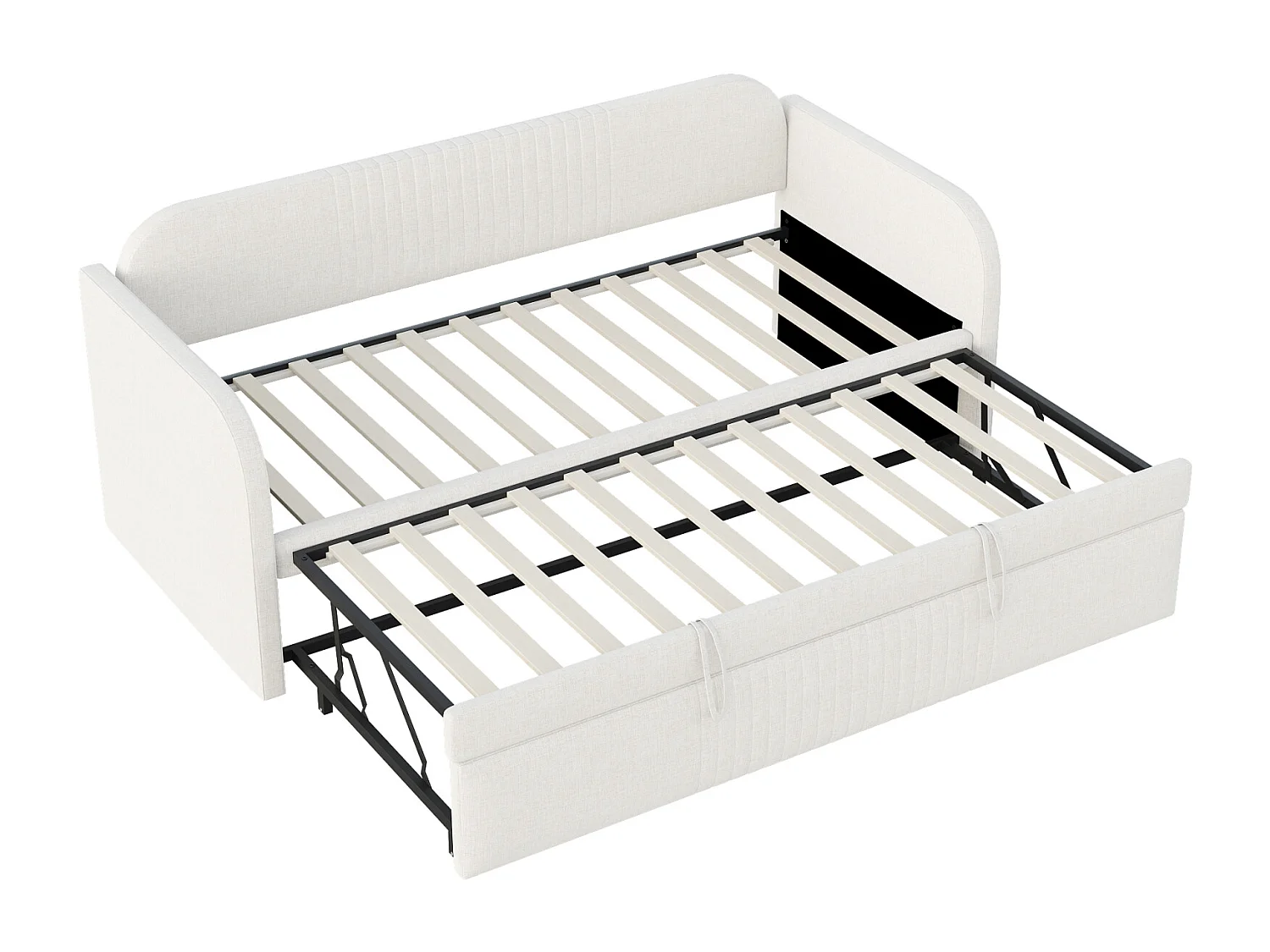 Canapé-lit extensible 90/180x190 cm beige en lin avec sommier à lattes – lit multifonction confortable, sans matelas