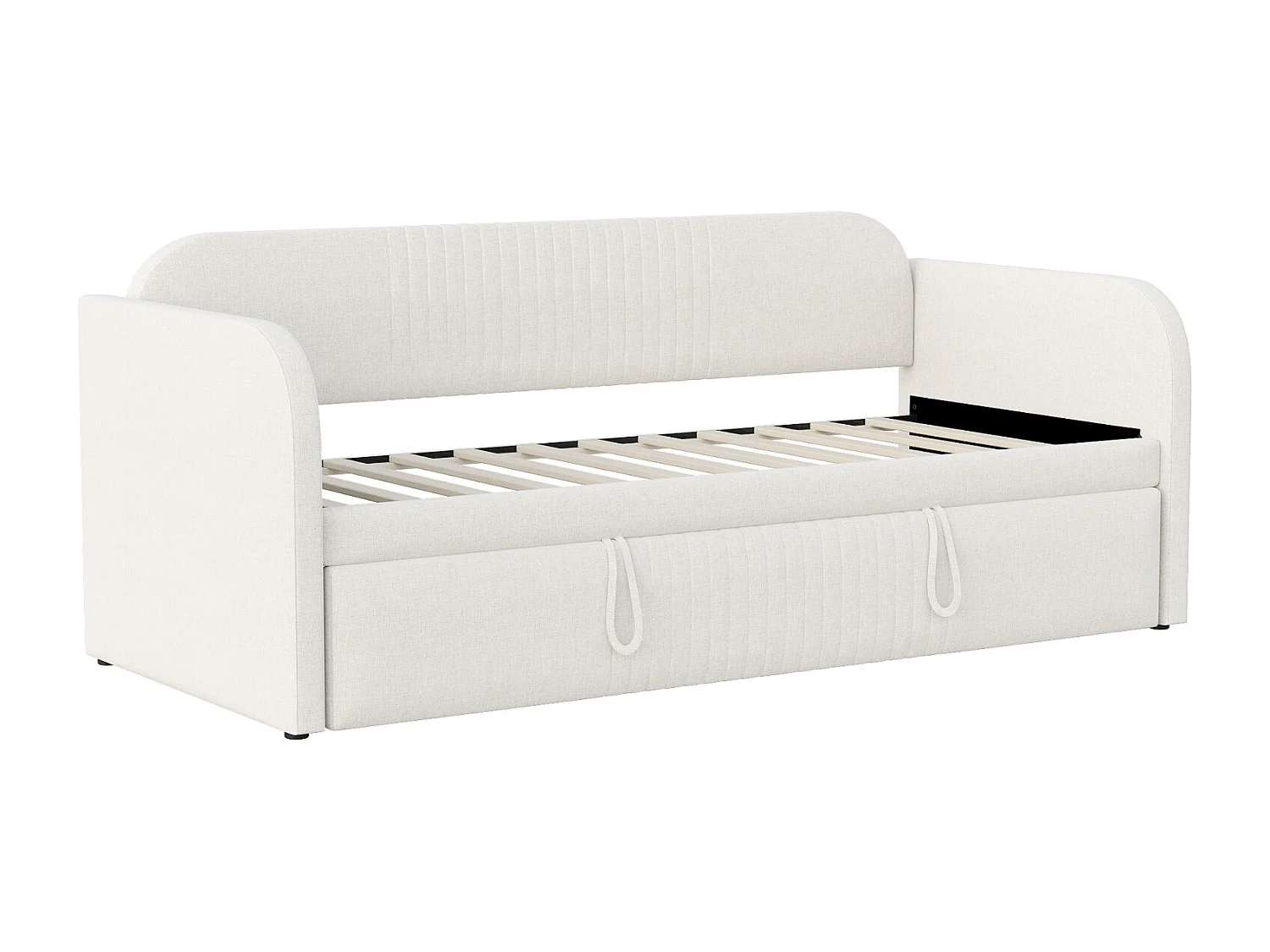 Canapé-lit extensible 90/180x190 cm beige en lin avec sommier à lattes – lit multifonction confortable, sans matelas