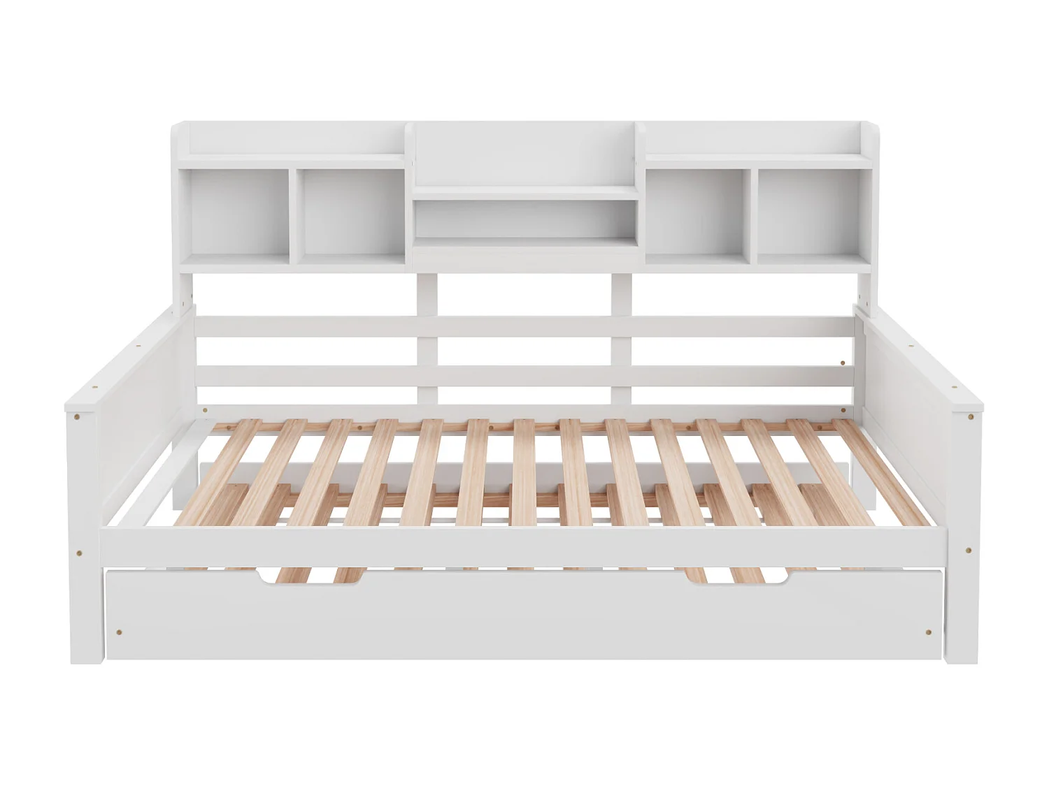 Divano letto in pino massello bianco 90x200 cm con letto estraibile 90x190 cm, contenitore integrato e rete a doghe – Letto multifunzionale semplice e pratico