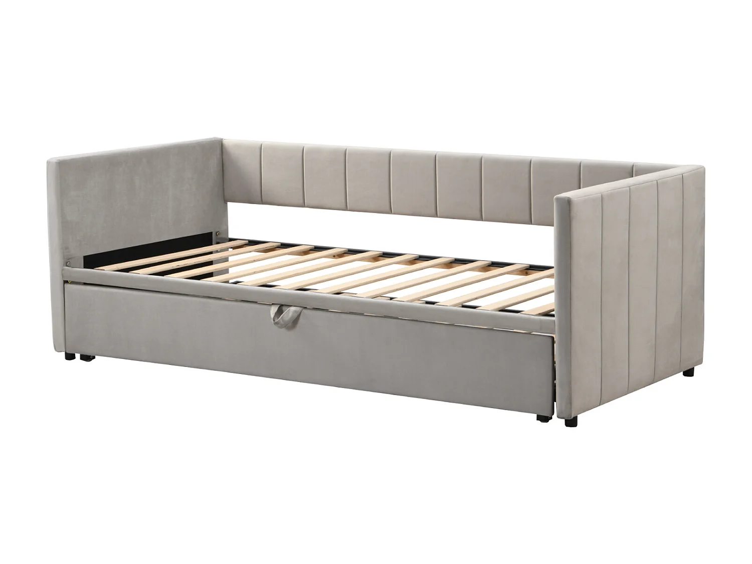 Divano letto in morbido velluto grigio 90/180x200 cm, letto multifunzionale con letti estraibili e reti a doghe – Comodo e pratico