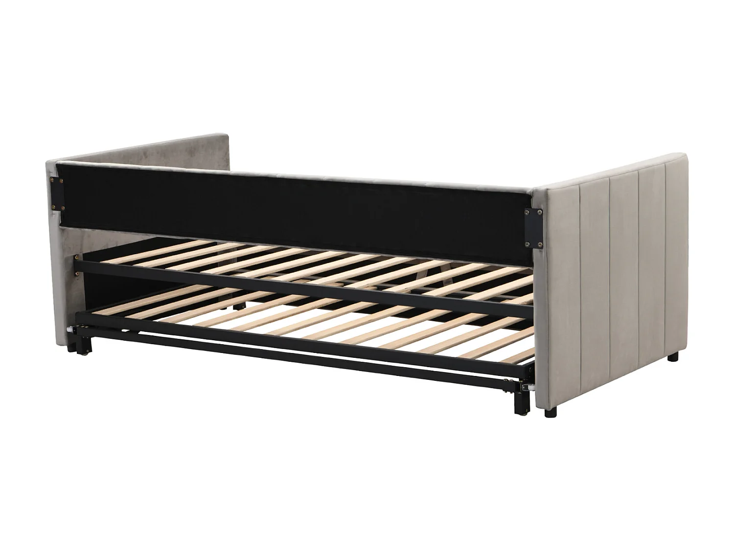 Divano letto in morbido velluto grigio 90/180x200 cm, letto multifunzionale con letti estraibili e reti a doghe – Comodo e pratico