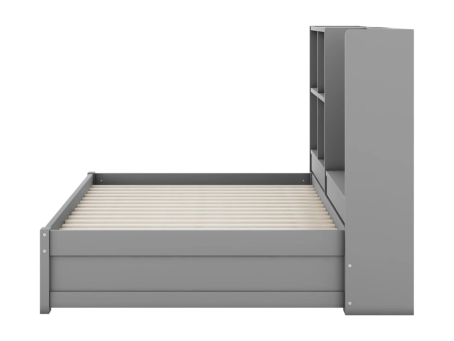 Canapé-lit 90x200 cm gris avec lit gigogne, prises USB, planche à dessin et rangements – lit multifonction pratique et moderne