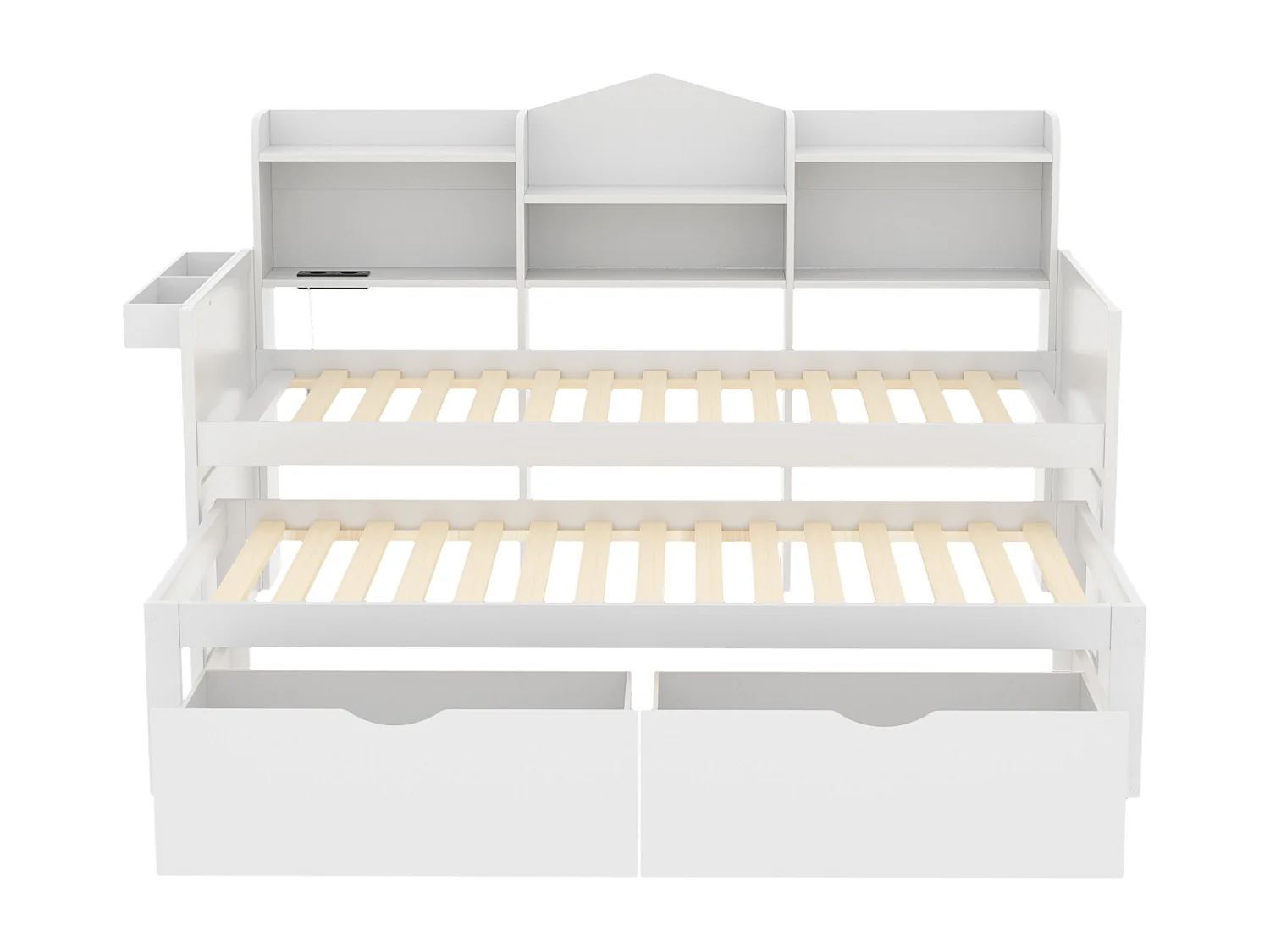 Canapé-lit 90x200 cm avec lit gigogne 90x190 cm, 2 tiroirs, grand espace de rangement, panier et port USB