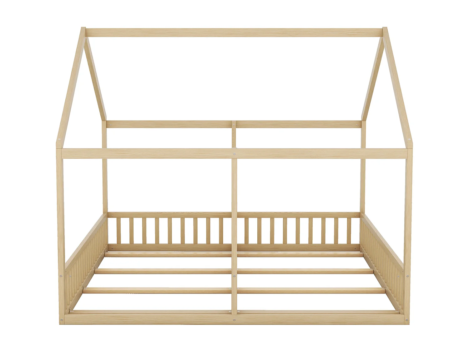 Lit simple 90x200 cm modèle maison naturel – lit bas 2-en-1 pour enfants et adolescents, design ludique et multifonction