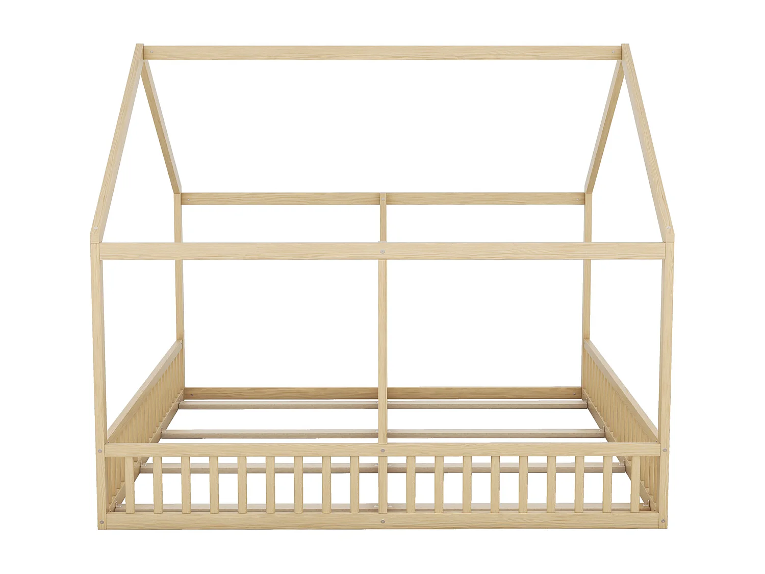 Lit simple 90x200 cm modèle maison naturel – lit bas 2-en-1 pour enfants et adolescents, design ludique et multifonction