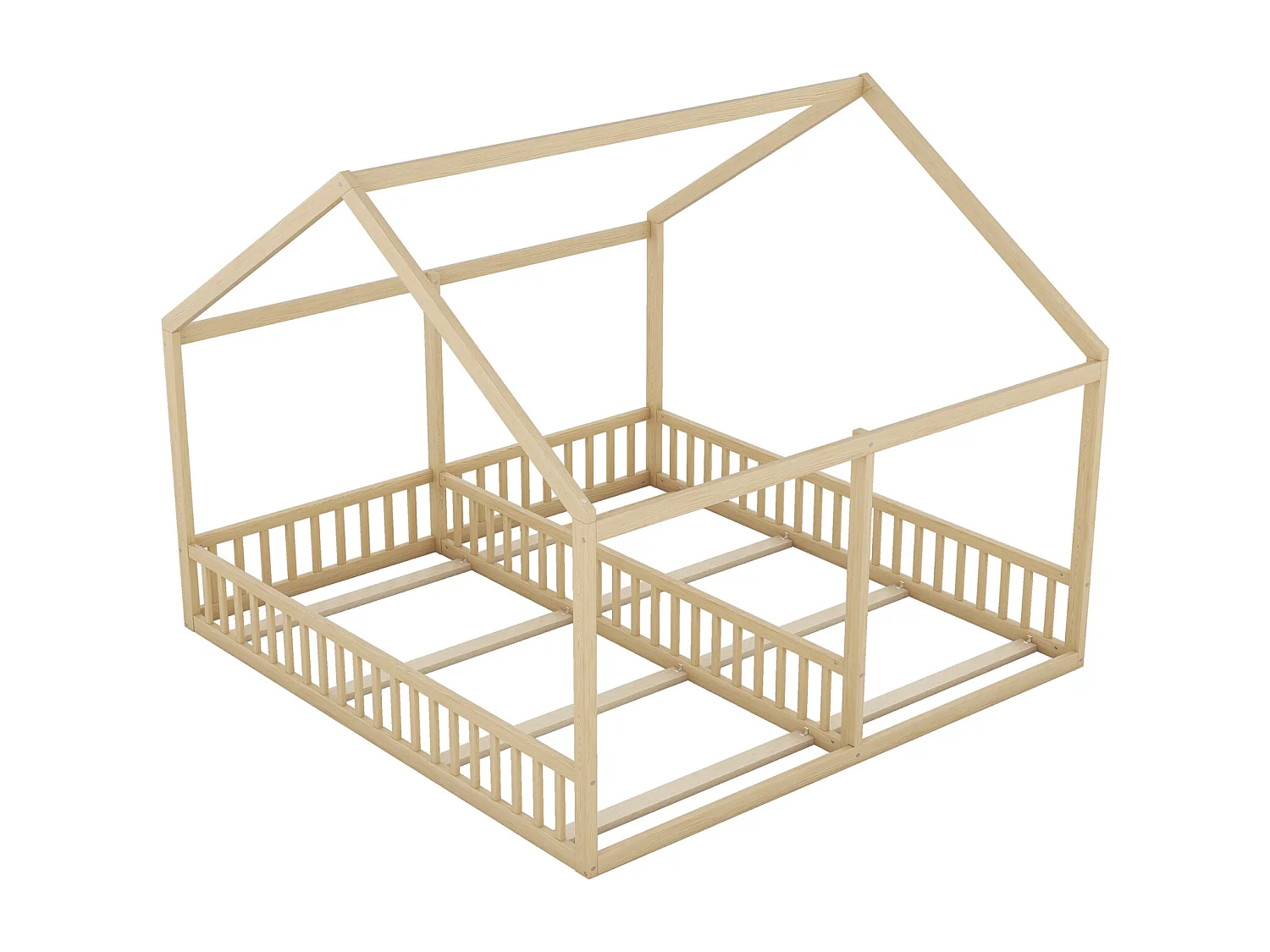 Lit simple 90x200 cm modèle maison naturel – lit bas 2-en-1 pour enfants et adolescents, design ludique et multifonction