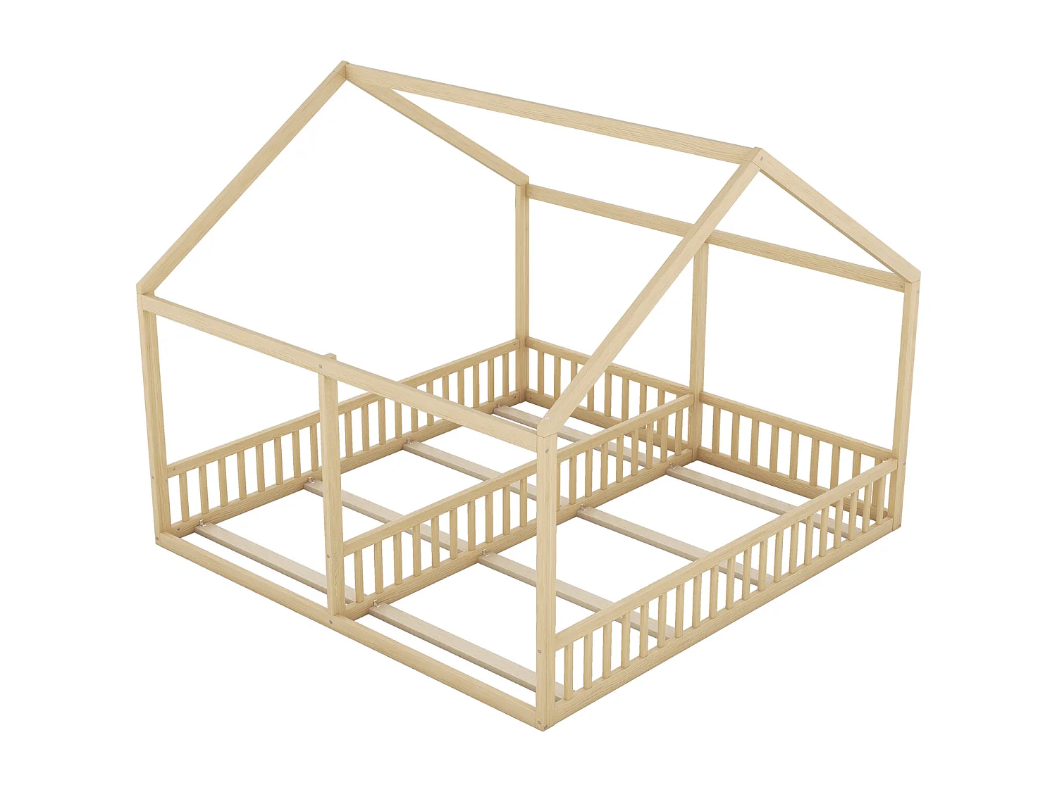 Lit simple 90x200 cm modèle maison naturel – lit bas 2-en-1 pour enfants et adolescents, design ludique et multifonction