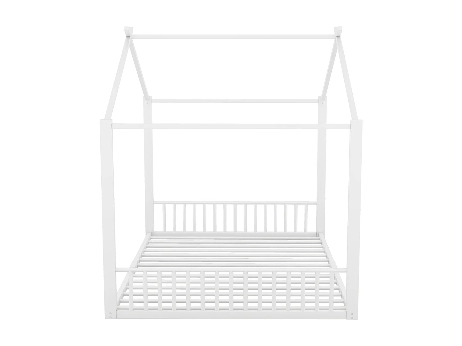 Kinderbed 140x200 cm zonder matras, metalen frame met hoofdeinde in de vorm van een huis – comfortabel, wit