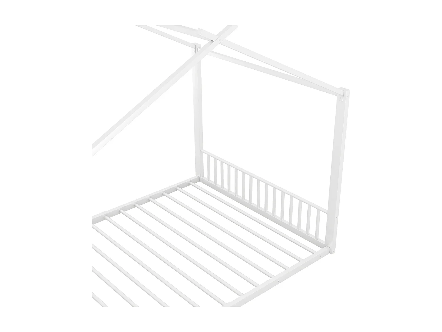 Kinderbed 140x200 cm zonder matras, metalen frame met hoofdeinde in de vorm van een huis – comfortabel, wit
