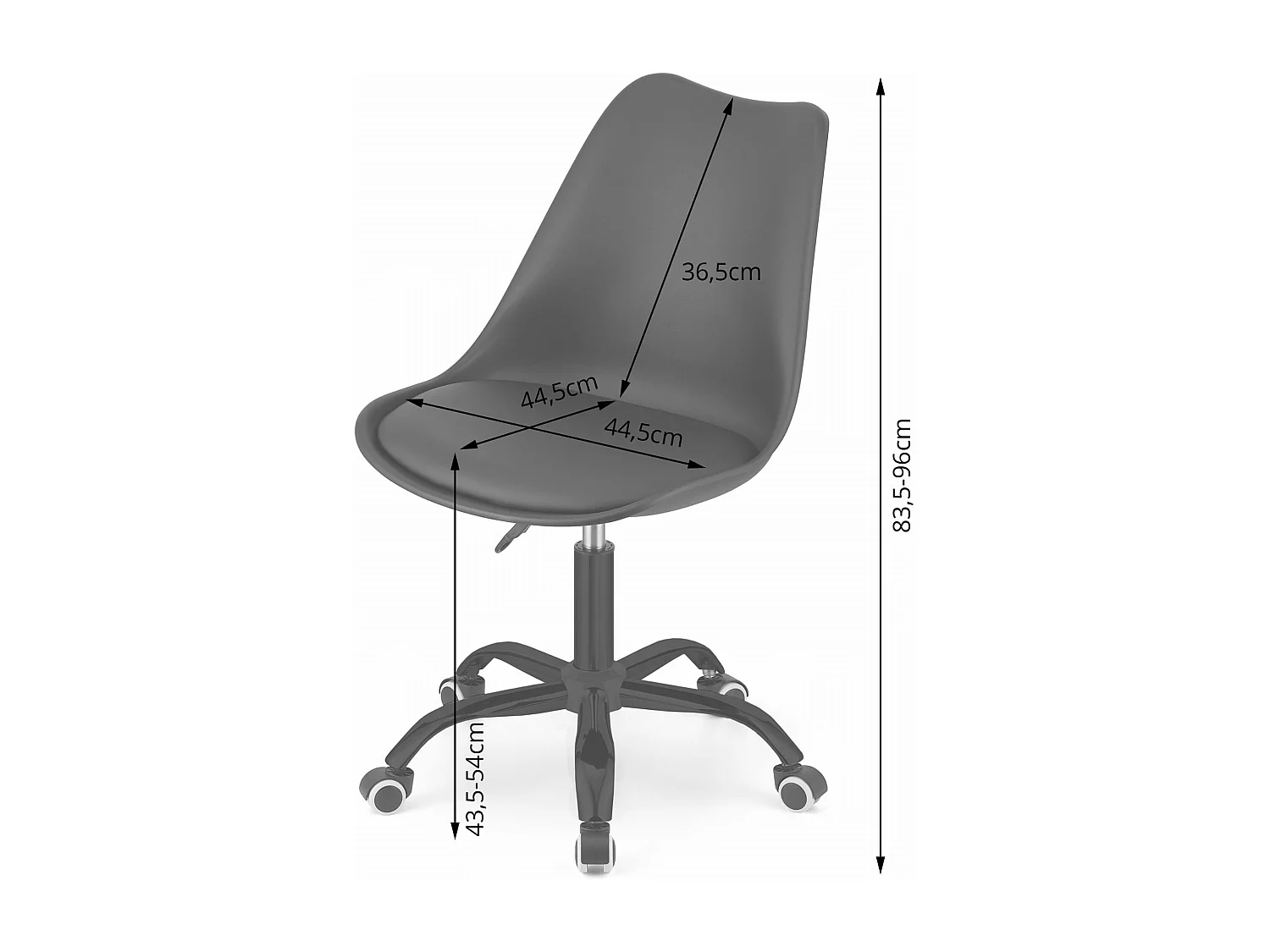 Fauteuil pivotant Valora ANDRIA, base noire, siège de bureau réglable