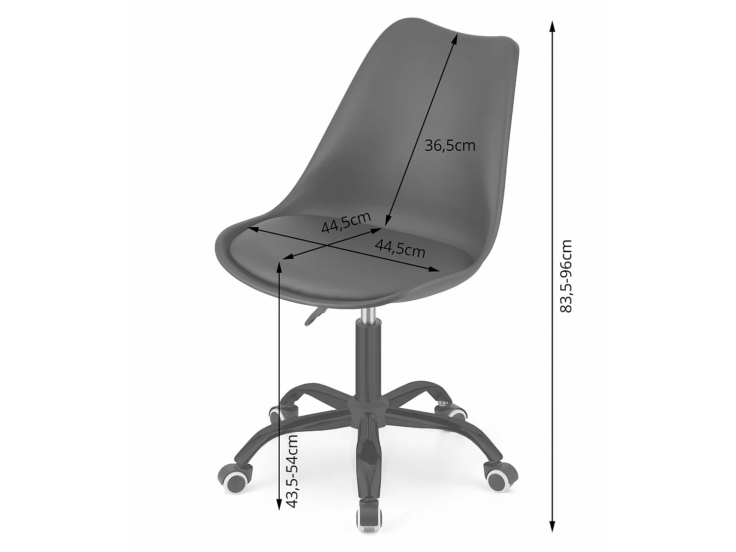 Fauteuil pivotant Valora ANDRIA, base noire, siège de bureau réglable