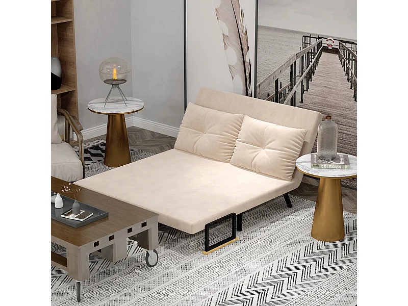 Canapé-lit beige 102 x 73 x 81 cm, fauteuil convertible avec coussin de dossier et dossier réglable, design confortable