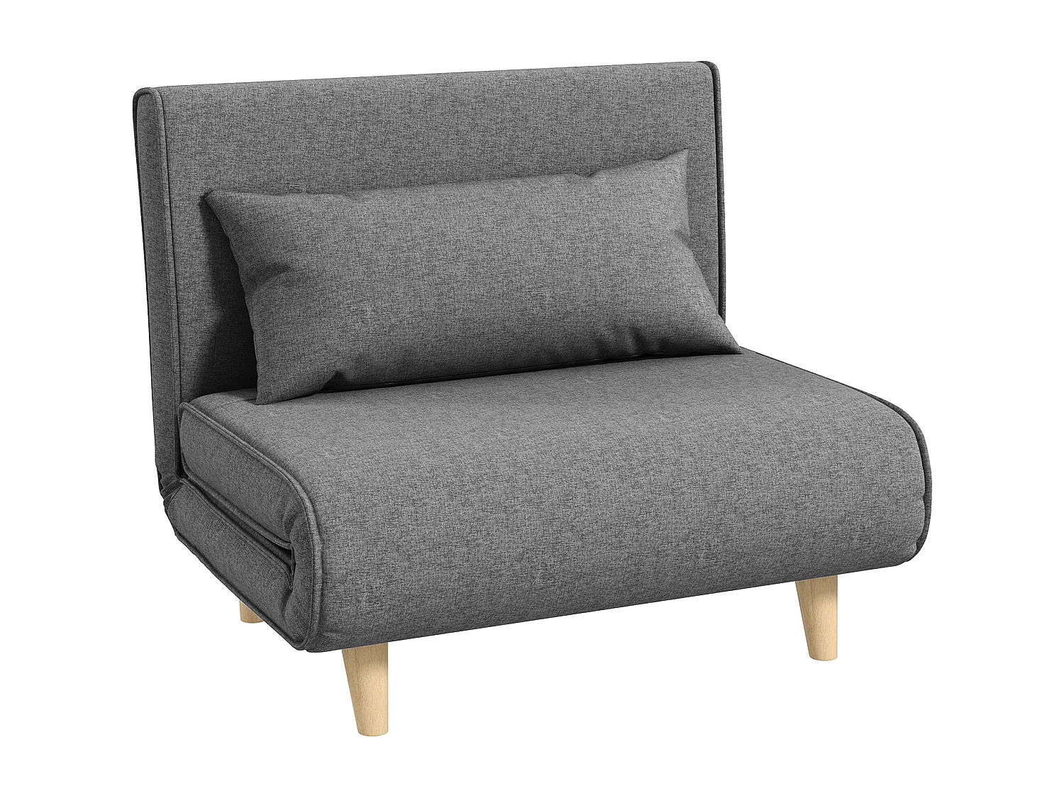 Sofá-cama individual pequeno, dobrável, cinza, com encosto ajustável, design escandinavo, dimensões 95 x 95 x 80 cm