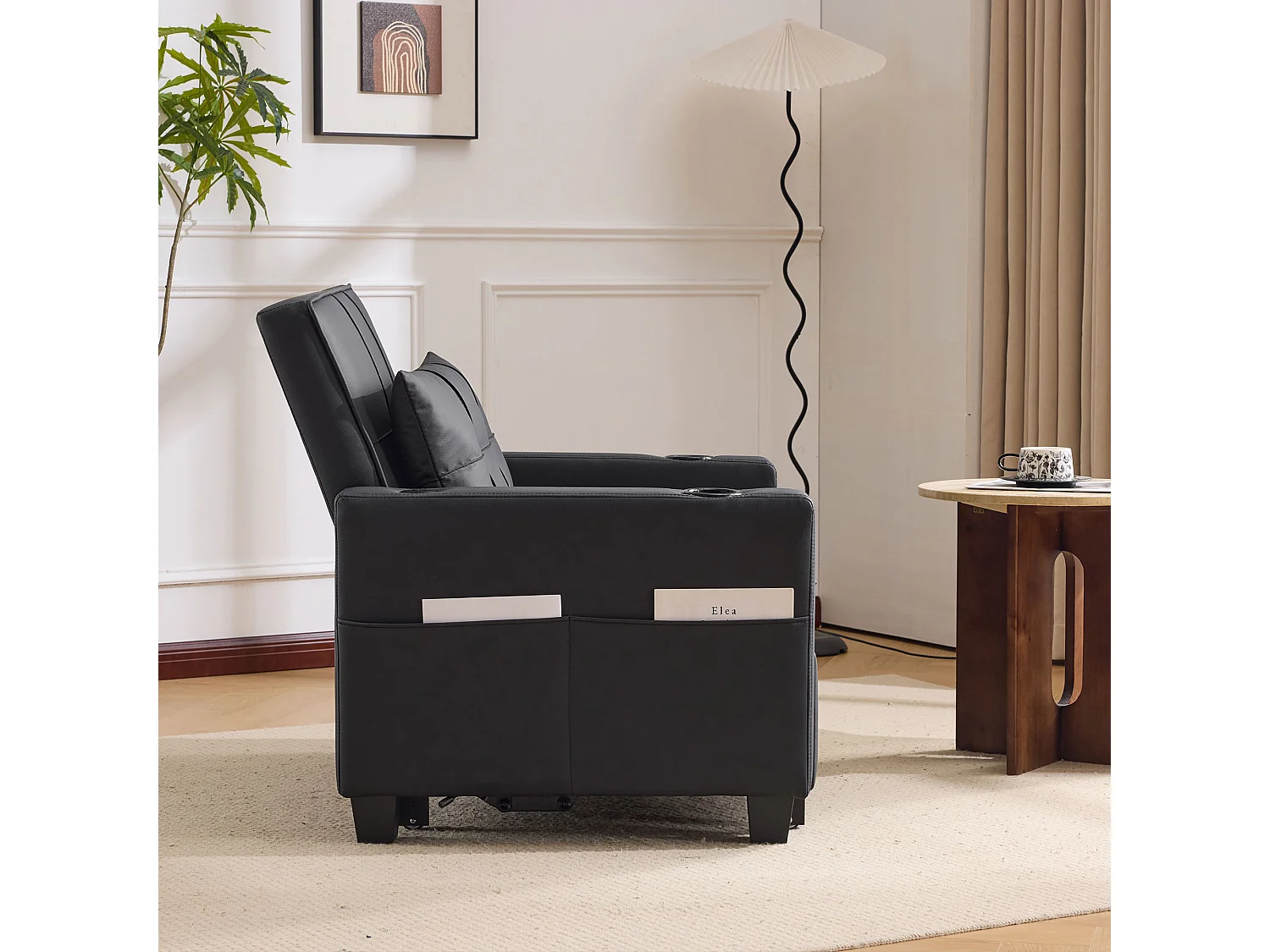 Canapé-lit 1 place extensible 3-en-1 avec porte-gobelet et port USB – Fauteuil, chaise longue et lit pratique, idéal pour petits espaces