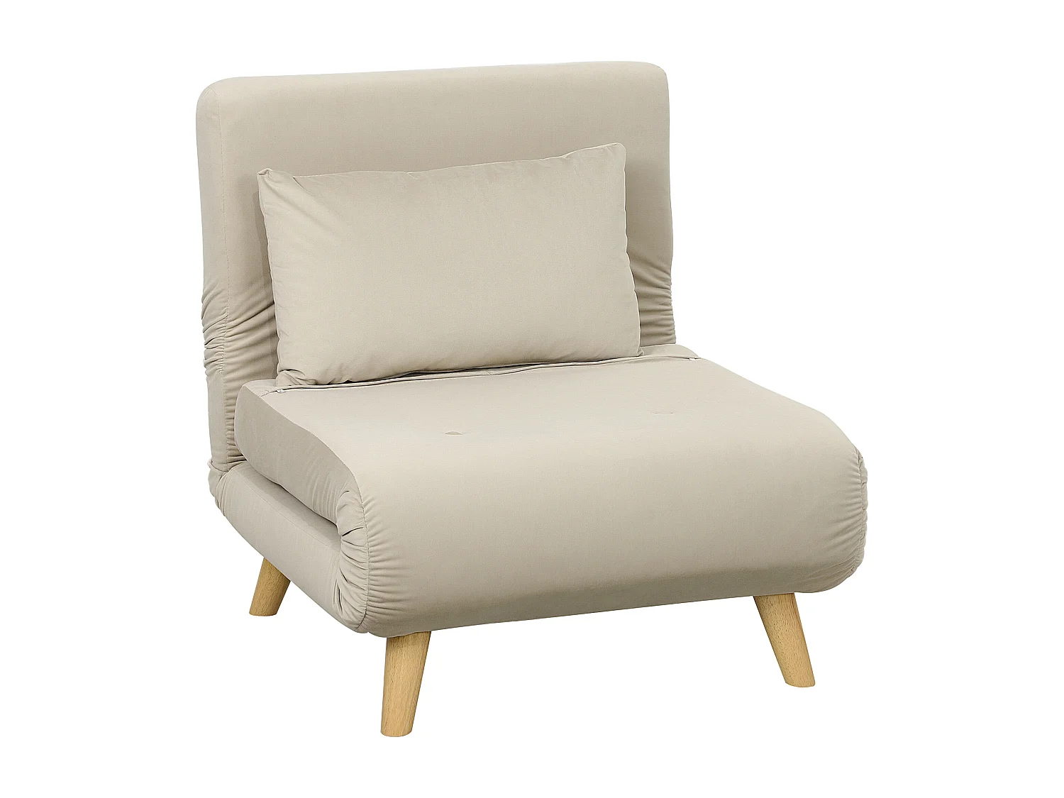 Fauteuil-lit pliable en velours avec coussin décoratif et dossier inclinable – Chaise relax pratique pour salon, couleur beige