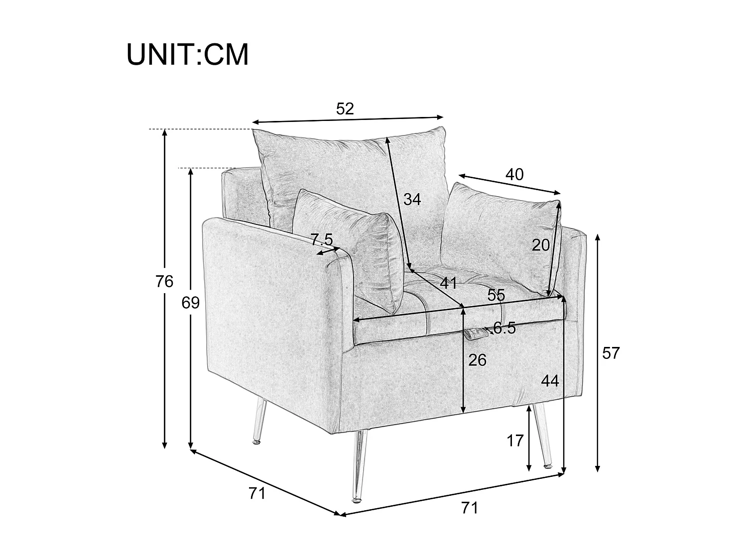 Fauteuil lounge en velours avec pouf de rangement, coussin décoratif et pieds en métal doré – Style minimaliste et élégant