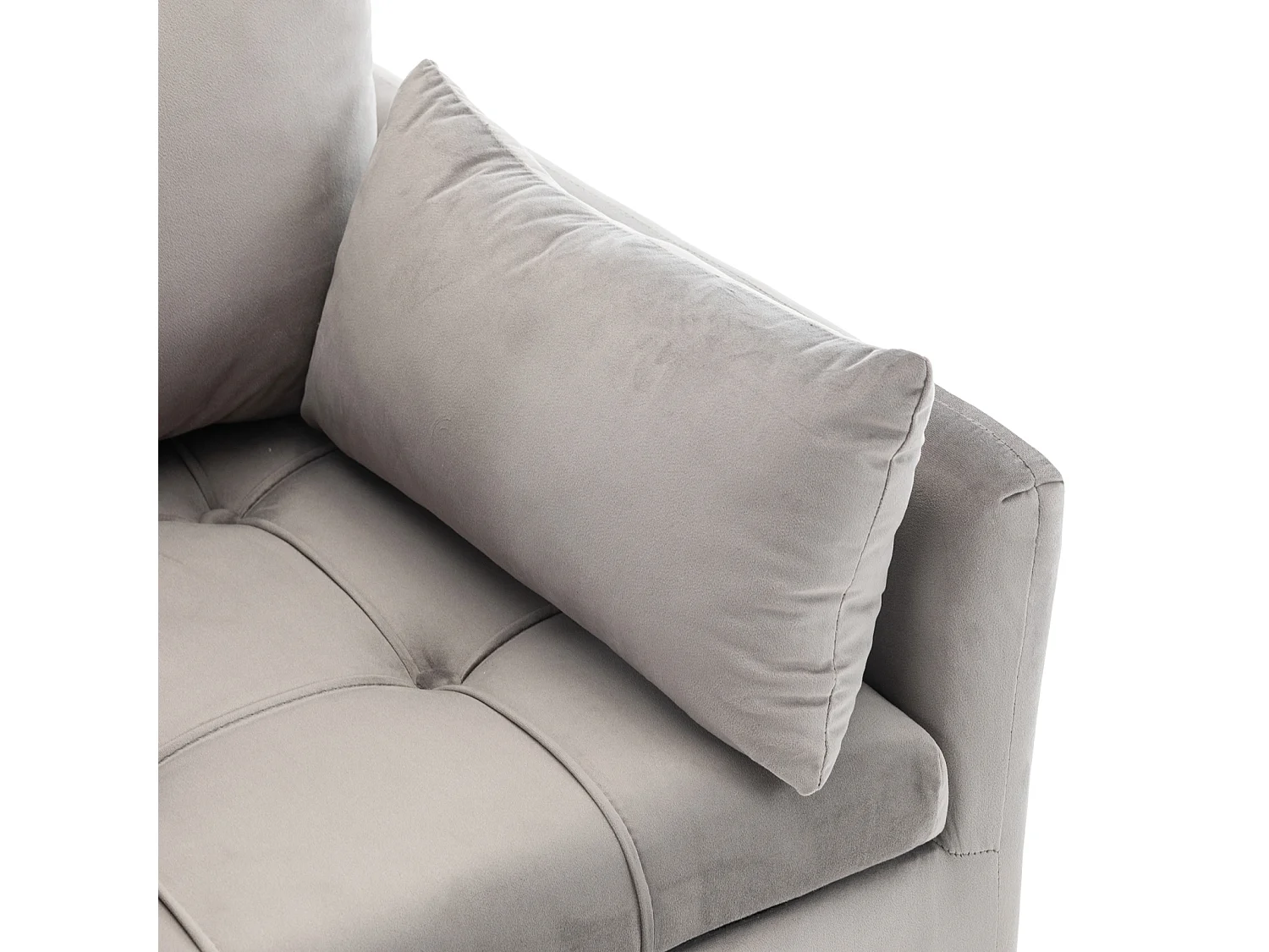 Fauteuil lounge en velours avec pouf de rangement, coussin décoratif et pieds en métal doré – Style minimaliste et élégant