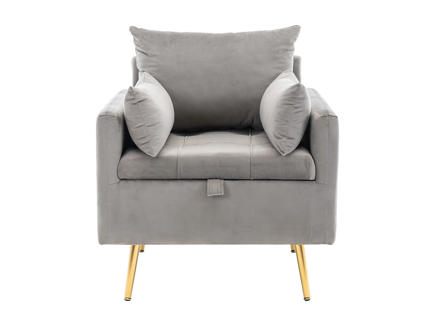 Fauteuil lounge en velours avec pouf de rangement, coussin décoratif et pieds en métal doré – Style minimaliste et élégant