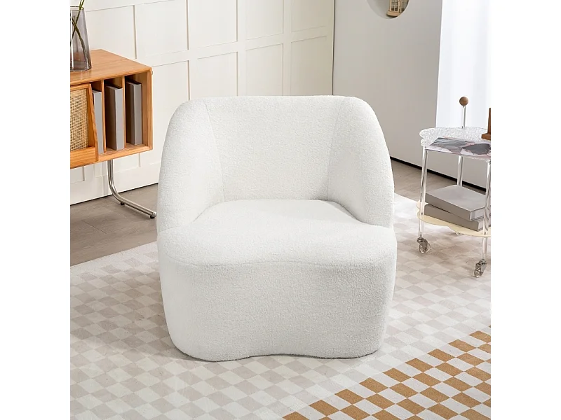 Fauteuil moderne en polaire crème, rembourré et confortable, idéal pour salon, chambre ou bureau à domicile
