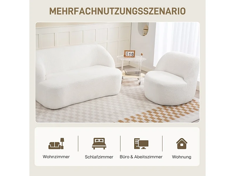 Fauteuil moderne en polaire crème, rembourré et confortable, idéal pour salon, chambre ou bureau à domicile