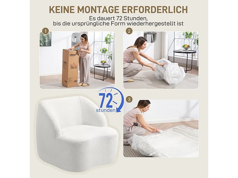 Fauteuil moderne en polaire crème, rembourré et confortable, idéal pour salon, chambre ou bureau à domicile