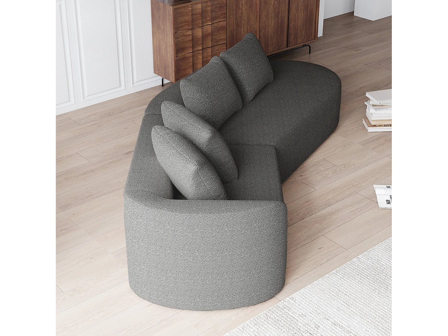 Canapé d’angle surdimensionné en chenille moderne, 4 places, Forme nuage arrondie, 4 coussins décoratifs, pour salon et chambre