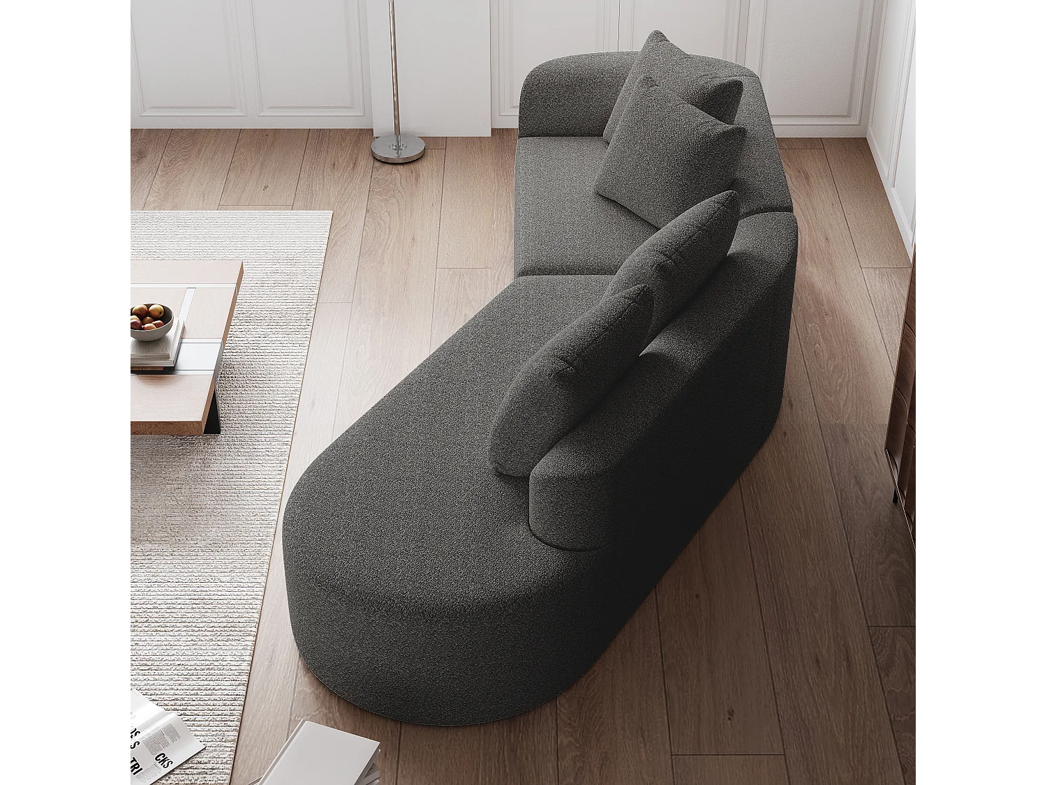 Canapé d’angle surdimensionné en chenille moderne, 4 places, Forme nuage arrondie, 4 coussins décoratifs, pour salon et chambre