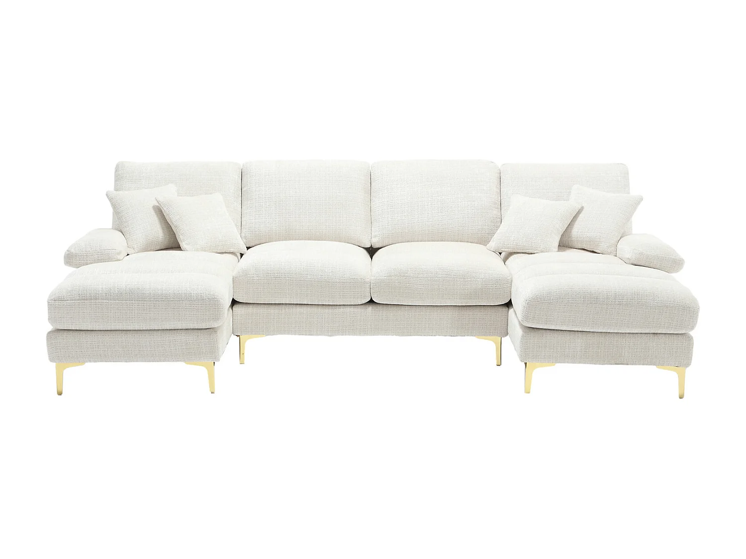 Grand canapé en U en tissu chenille, avec deux méridiennes confortables, design moderne, parfait pour salon ou maison avec cheminée