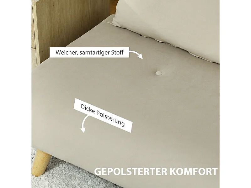 Canapé-lit beige en velours 130 x 78 cm, avec coussin lombaire et dossier réglable, idéal pour salon ou chambre